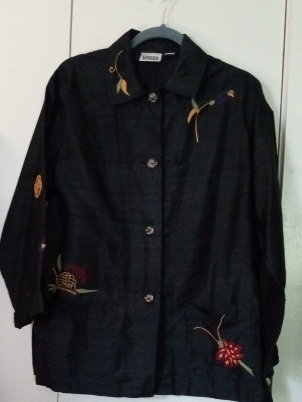 Chico's Vintage Embroidered Button Shacket 100% Silk